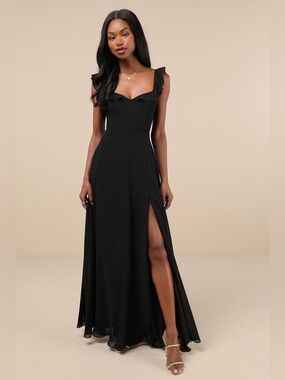 Lulus Call It A Slay Black Chiffon Maxi Dress Size M